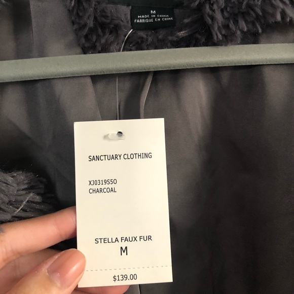 NWT Sanctuary Faux Fur Charcoal Coat - Picture 2 of 4